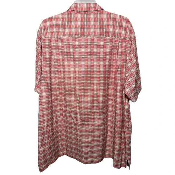 Tommy Bahama Men's XL‎ Red White Plaid Short Sleeve Button Down 100% Silk - Picture 4 of 9